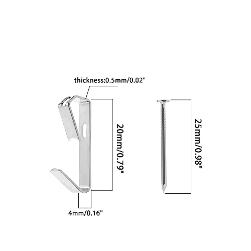 Image of 100 Piece Picture Hanging Kit with 10LB Silver Metal Hooks and Nails for Drywall and Wood