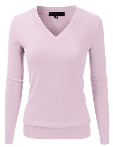 Image of EIMIN Women's Long Sleeve V-Neck Slim Fit Pullover Soft Knit Top Sweater Orchid XL