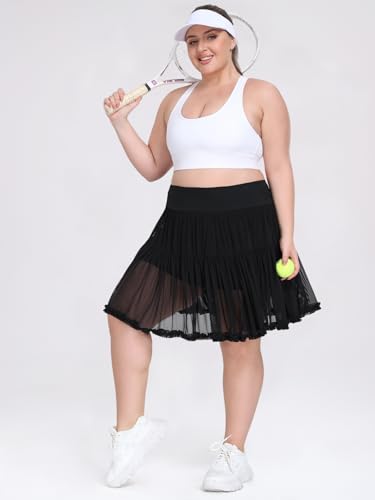 Women's Plus Size High Waisted Ruffle Tennis Skirt Flowy Tulle Tiered Golf Skirts Athletic Skorts with Shorts Pockets4
