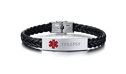 XUANPAI Epilepsy Handgefertigtes Geflochtenes Mikrofaser-Lederwickelarmband Medizinischer Alarm Notfall SOS ID Tag Name Identifikation Armband für Männer thumbnail