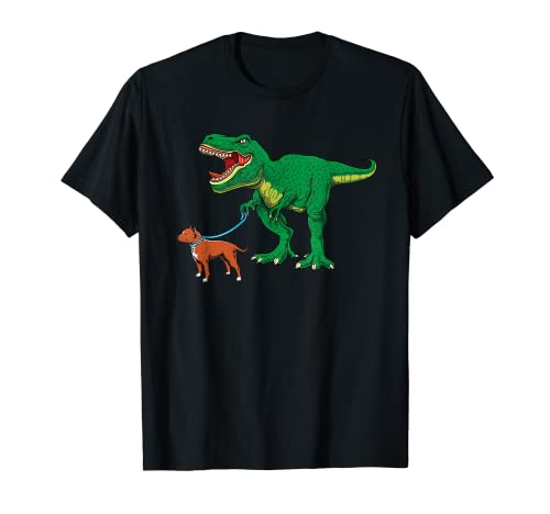 Funny T Rex Dinosaur Walking Pit Bull Dog - Cute Pitbull T-Shirt