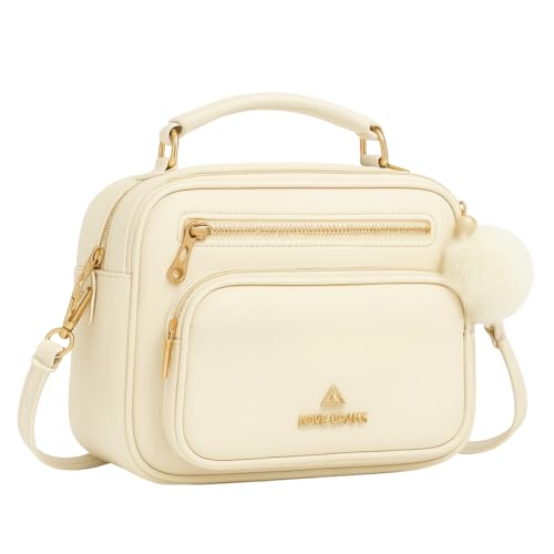Bolsa Feminina Baú Transversal tamanho Médio em couro PU com Alça De Ombro removível Tiracolo (Off White)