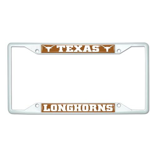 FANMATS 43503 University of Texas Longhorns License Plate Frame - White – Easy Installation on Truck, SUV, Car - Ideal Gift for Die Hard NCAA Fan