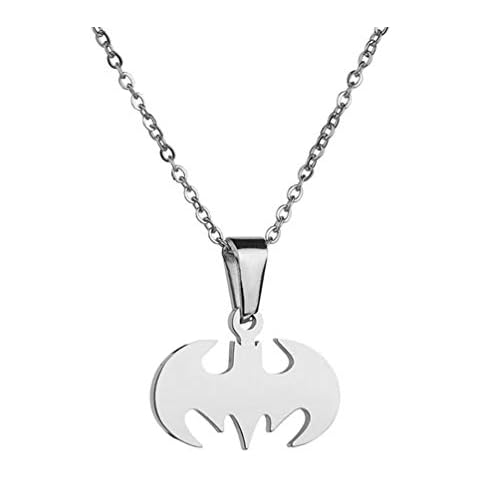 Houpotao Bat Pendant Necklace Surgical Stainless Steel Hypoallergenic Superhero Necklace for Kids and Batman Lovers (Silver) Cover