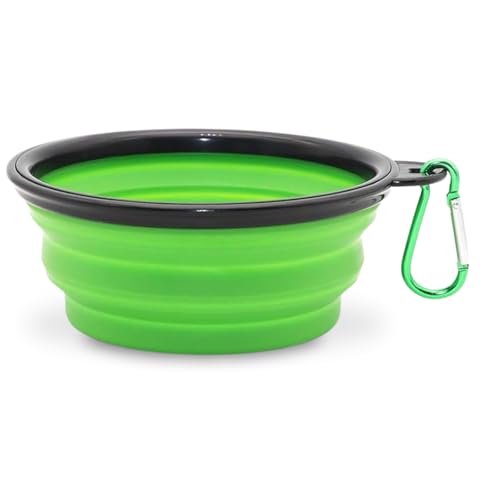 Bol de voyage pour chiens et chats 450 ml pliable pour eau et croquettes en silicone portable avec mousqueton, accessoires pour animaux (vert)