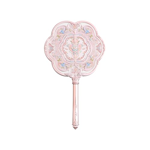 Flower Knows Butterfly Cloud Collar Hand Mirror,Vintage Chinese Round Fan Design,Fancy & Pretty Princess Handheld Mirror with Long Handle,Gift for Girls & Women(Lotus Pink)