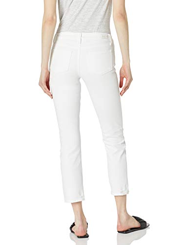 PAIGE Women's Amber Mid Rise Straight Leg Vintage Hardware in Crisp White with Broken Hem2