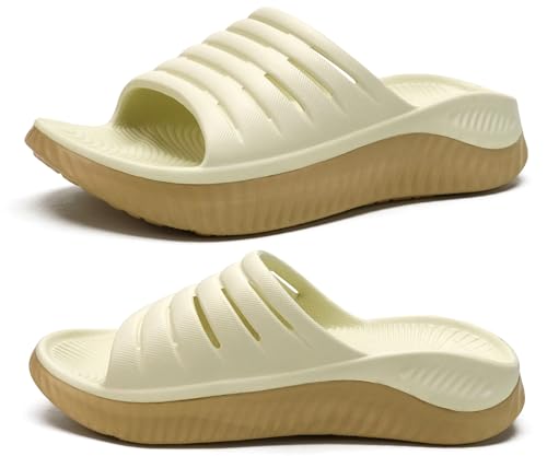 Image of KuaiLu Womens Recovery Sandals With Comfortable Plantar Fasciitis Support,Ladies Orthotic Open Toe Sport Slides Thick Cushion Reduces Stress on Feet,Joints & Back Post-Exercise