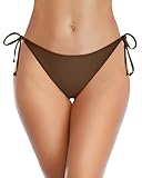 Holipick Brown Bikini Bottoms for Women String Bathing Suit Bottom with Moderate Coverage Low Waist Swim Bottom S