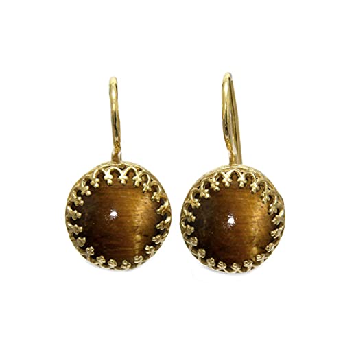 JewelryGift Choose Your Gemstone Drop And Dangle Earrings Round Shape 18K Yellow Gold Plated Prong Setting for Girls Women Birthstone Chakra Healing