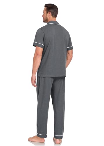 Image of COLORFULLEAF 100% Cotton Mens Pajamas Set Short Sleeve Loungewear with Long Pants Button Down Sleepwear Soft Comfy Pj for Men
