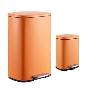 happimess HPM1006K Connor Rectangular 13.2-Gallon Trash Can with Soft-Close Lid and Free Mini Trash Can, Carrot Cake, Fingerprint Resistant, Modern, Minimalistic for Home, Kitchen, Bedroom, Bathroom happimess HPM1006K Connor Rectangular 132 Gallon Trash Can with Soft Close Lid and Free Mini Trash Can Carrot Cake Fingerprint Resistant Modern Minimalistic for Home Kitchen Bedroom Bathroom