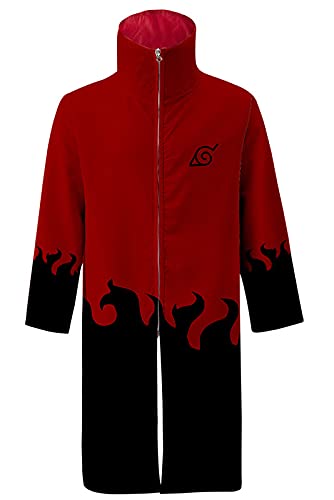 Enhopty Unisex Seventh Hokage Nanadaime Hokage Uzumaki Kimono Stand-Up Collar Coat with Zip Cape Jacket Halloween Carnival Cape Cosplay Costume Red