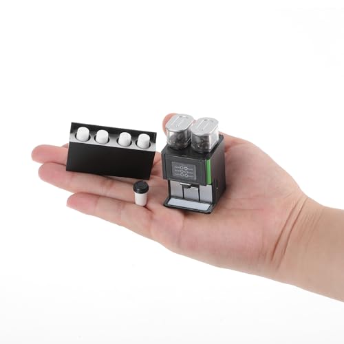 AOZUO 9 teiliges Puppenhaus Miniatur Kaffeemaschinen Set, 1:12 Mini Kaffeemaschine Kaffeetassenhalter aus Kunststoff Tassendeckel Kaffeeaufkleber Kaffeebohnen Puppenhaus Dekor für Puppenhaus