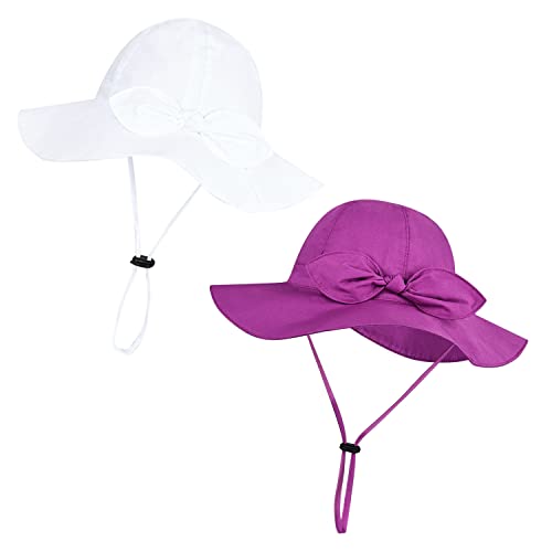 Image of Baby Girl Sun Hat with UPF 50+ Outdoor Adjustable Beach Hat with Wide Brim Bucket Hats
