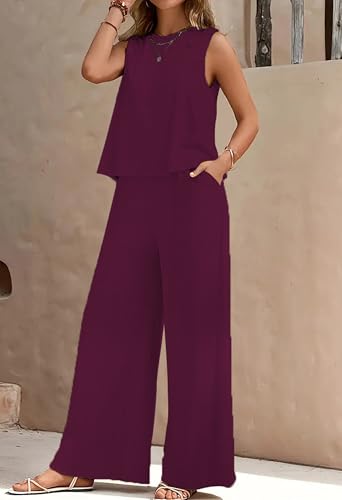 Image of ALL YOURS Women's 2 Piece Outfit Loose Tank Top and Wide Leg Pants Sets|co-ord set for women cord set for women lounge wear set for women coords set for women wear