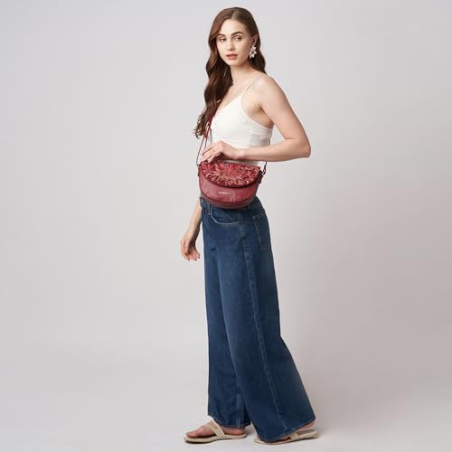 Image of Caprese Siji Tresna Medium Crossbody Bag for Women with Adjustable Strap & Zip Closure | Kashida Velvet Embroidery Sling Bag | Stylish & Lightweight Bag for Daily Use, Travel & Casual Outings
