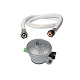 Set Gasschlauch biegsam 1,50 m + Druckminderer Propane mit Quick-On-Schnell-Klick-System Ventil 20 mm geeignet für Flaschen mit Quik-on System Typ Antarga Primagaz Talgas Finagaz.