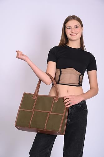 Image of Womanix Canvas Laptop Bag, 14 inch Laptop Bag, Work Shoulder Bag, Casual Briefcase, Handbag for Travel, Office, College With Long Adjustable Strap