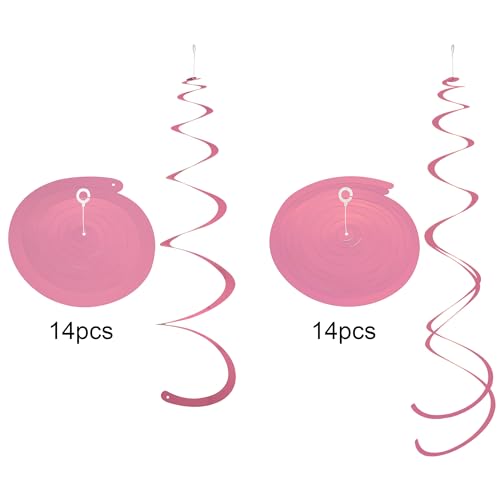 Image of Pink Ceiling Swirl Foil Decorations Hanging Plastic Streamer Themed Swirl Party for Valentine's Carnival Celebration, Pack of 28