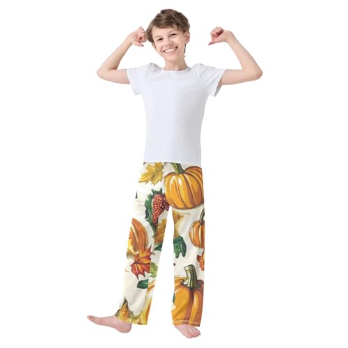 Pumpkin with Leaf Boys Long Pants Soft Trousers Elastic Waist Kids Lounge Bottoms with Pockets S-XL3