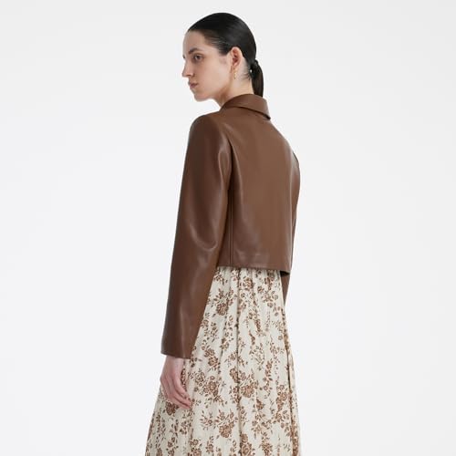 Cropped Leather Jacket Women Turndown Collar Button Up Casual Faux Leather Blazer Jackets4