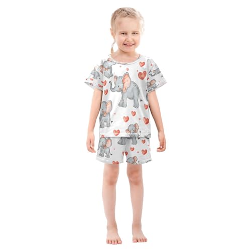 senya Short Sleeve Pajamas Sets Summer Cotton Sleepwear Love Heart Elephant3