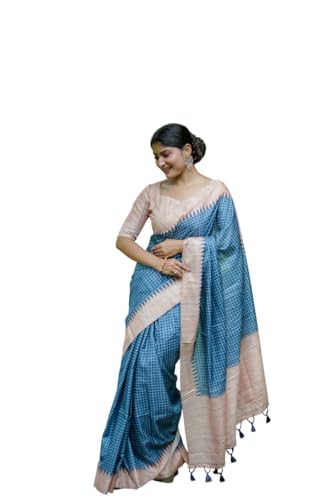 Image of SATIKA VASTRAM Tussar Silk Saree Solid Design Pure Soft Thread Weaving Contrast Border And Rich Pallu With Blouse Piece