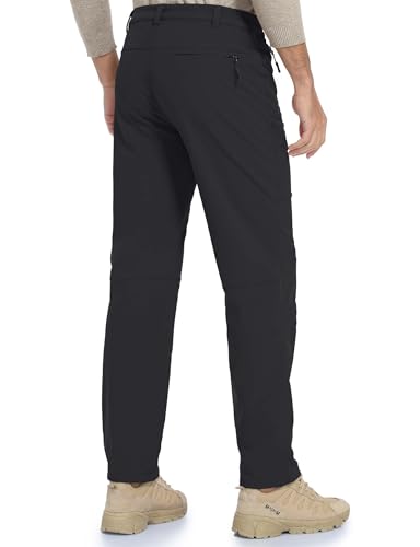 HFDWYJ Thermohose Herren Winter Schoeffel Skihose Herren Wanderhose Outdoor Hosen Für Herren Softshell Hosen Für Klettern Und Wandern Gefüttert Softshellhose Winddicht wasserdichte Hose-schwarz-L