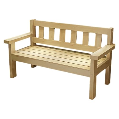 Classic wooden bench outdoor Durable Park Garden Bench & Patio Seating All-Weather Design with Comfortable Cushions(Beige,110x50