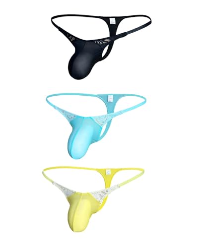 Men's Thong Lace Edges Lightweight Ice Silk Thoughtful Pouch 3 Pack