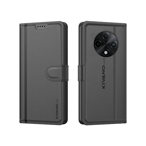 Image of KIVANO LUXE Compatible for Realme 13 Plus 5G / Realme P1 Speed 5G Luxury Handmade Leather Magnetic Flip Folio Case | Card Holder & Kickstand | Slim Protective Cover | Unisex - Black