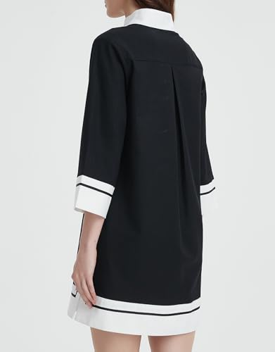 Kedera Women's Linen Shift Dress V Neck 3/4 Sleeve Deep V Neck Casual Mini Collared Dress for Summer Work with Pockets2