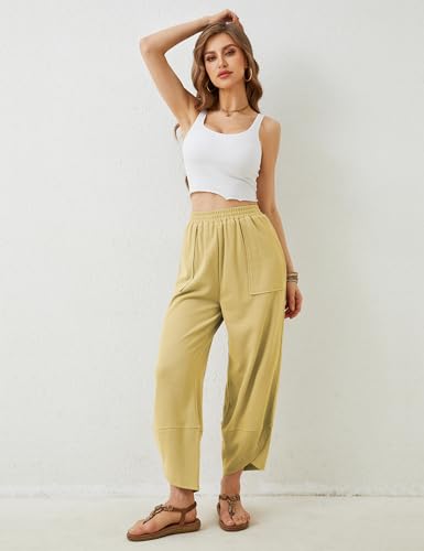 Image of Himosyber Women Cotton Pants Wide Leg Pants Casual Loose Baggy Elastic Waist Beach Palazzo Harem Pants