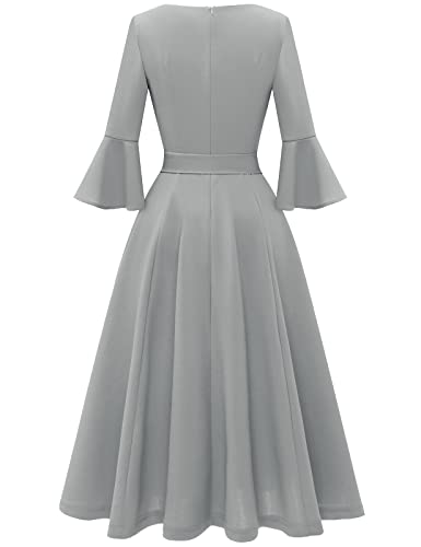 Image of HomRain Women's Church Dresses Modest Bell Sleeve Wedding Guest Cocktail Tea Party Vintage Evening Dress