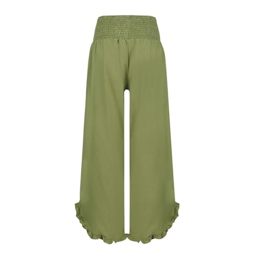 Linen Pants for Women Casual Ruffle Hem Elastic High Waisted Summer Palazzo Pants Lightweight Comfy Soft Flowy Pant4