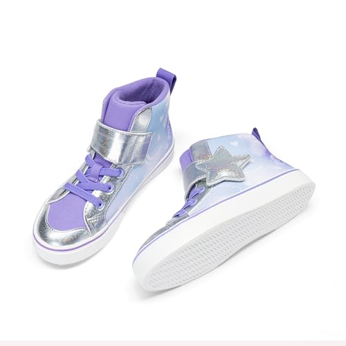 DREAM PAIRS Girls Sneakers High Top Hook and Loop Sparkly Shiny Comfortable Casual Walking Shoes for Toddler/Little/Big Kids,Size 13 Little Kid,Purple/Blue,KKUMFN2512