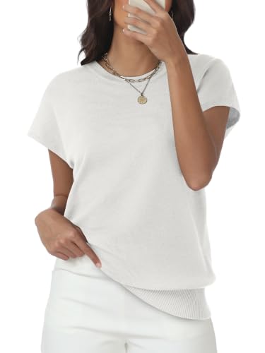 Image of Womens Tops Summer Sweaters Short Sleeve Shirts Dressy Casual Basic Casual Cap Sleeve Tops Beach Vacation Clothes