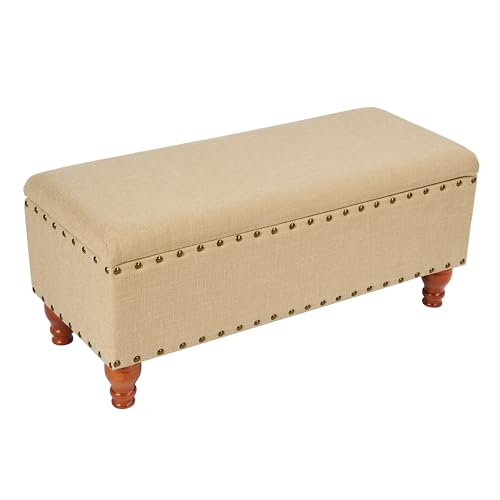 Homepop Home Decor | Upholstered Bench with Nailhead Trim | Large Ottoman with Storage for Living Room & Bedroom | Decorative Home Furniture, Tan Linen by HomePop - Image 7