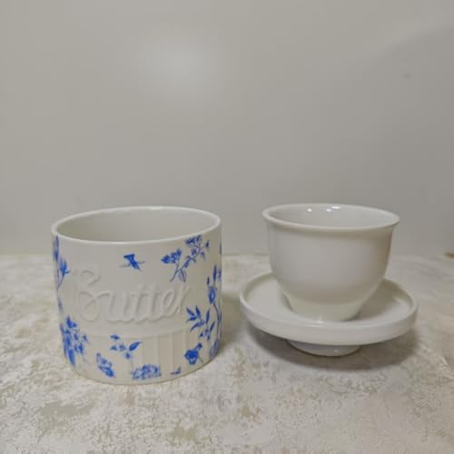 Image of Butter Crock with Water Line, Ceramic Butter French Keeper Dish with Lid for Fresh Spreadable Butter