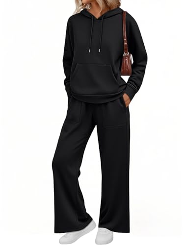 AUTOMET Womens 2 Piece Outfits Sweatsuits Lounge Matching Fall Sets Jogging Suit Oversized Hoodie Wide Leg Sweatpant Clothes