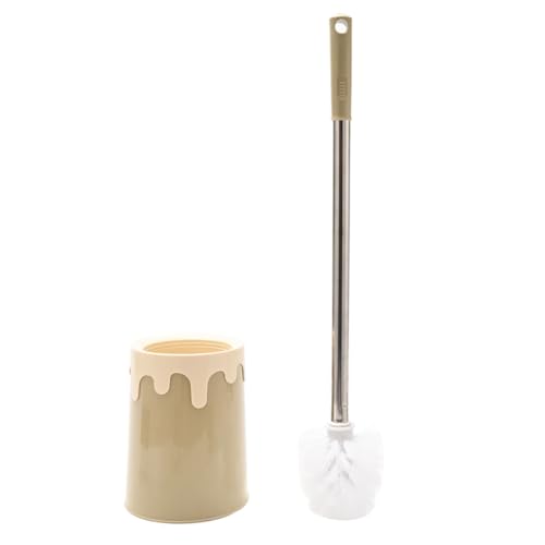 MFH TOOLS Toilet Brush - Toilet Bowl Brush and Holder Set with Long Non-Slip Rust-Free Handle Durable Bristles Anti-Drip Base and Compact Hygienic Storage - Ideal for Deep Bathroom Cleaning - Brown
