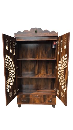 Image of Pooja Mandir in Natural Wood Finish - 60 H x 36 L x 12 D inches