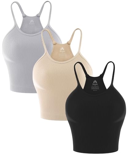 Image of Sunzel Free to Be Tank, Crop Ribbed Tank Tops Seamless Racerback Camisoles No pad Camis Cropped Workout Gym Yoga