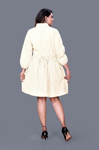 Image of Women's Cotton Self Design Chicken Work Midi Dress for Women | One Piece Dress for Women