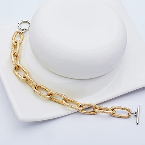 Image of 14K Gold-Silver-Rose Gold Filled Twist Link Bracelet, Paperclip Oval Link Bracelet, Bold Chain Bracelets, Retro Style Chain Bracelet, Chunky T-Bar Bracelet with Gift Box