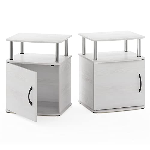 Image of Furinno Jaya 2-Tier Side Table Set of 2, with Door Cabinet, White Oak