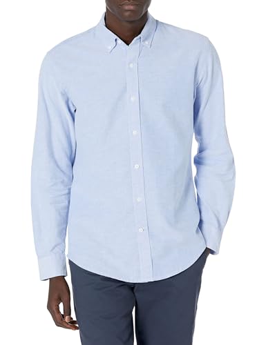 Amazon Essentials Herren Langärmliges Oxford-Hemd mit normaler Passform, Blau, L