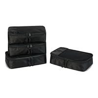 Amazon Essentials 4-Piece Packing Cubes Travel Accessories Set, Luggage Organizer with Double Zipper, Mesh Top, 100% Polyester, Small, Black (Previously Amazon Basics)