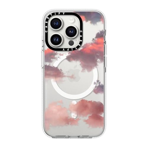 Coque transparente iPhone 15 Pro anti-jaunissement design nuages rouges